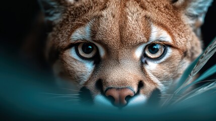 Obraz premium An intimate portrait of a lynx gazing intensely, capturing the majestic creature's focus and beauty as it observes its natural surroundings with piercing eyes.
