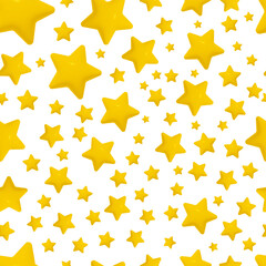 Star beautiful seamless pattern. Glossy 3d yellow starry background. Apparel, wrapping paper, holiday wallpaper template