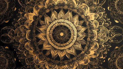 Golden mandala on black background. Intricate Mandala Pattern. Illustration
