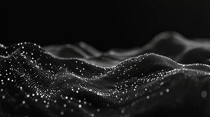 Network structure with dots and lines connecting in a big data wave, creating an abstract 3D tech illustration