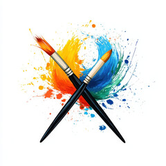 Fototapeta premium Crossed Paintbrushes with Colorful Splashes