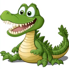 Obraz premium Happy cartoon crocodile sitting, white background, children's book illustration