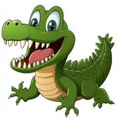 Obraz premium Happy cartoon crocodile, white background, children's book illustration