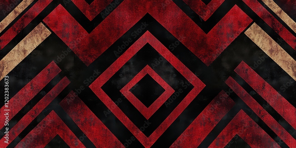 Poster geometric abstract design with bold red and black diamond patterns