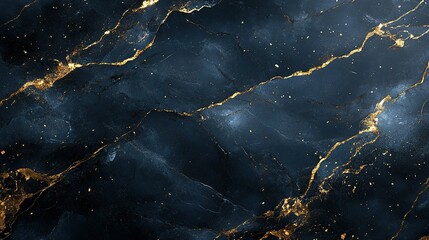 Fototapeta premium Dark blue marble with gold veins and glitter, luxurious backdrop