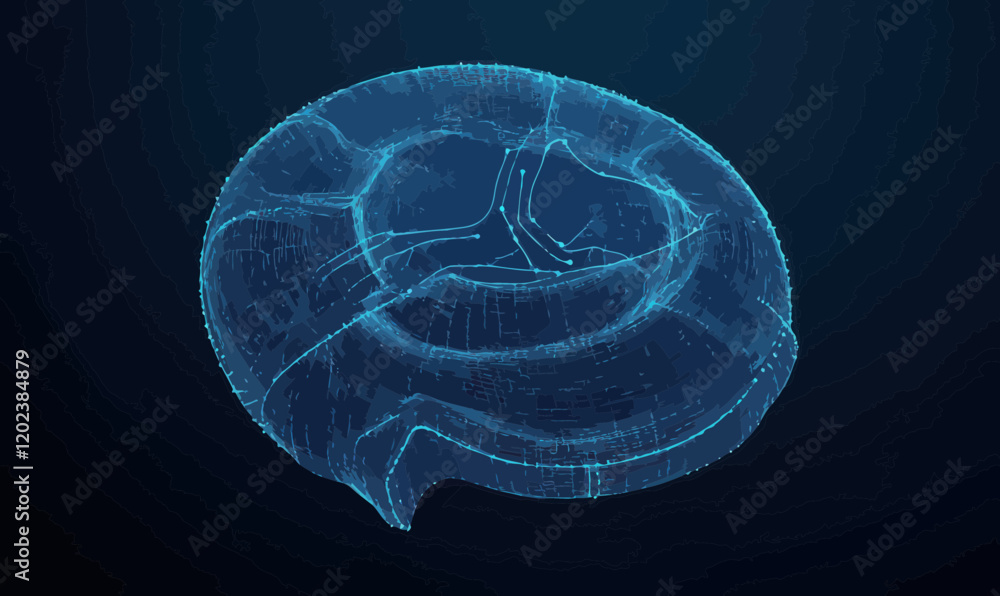 Poster futuristic chatbot icon in low poly style with rotating turbine blades and ai concept