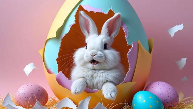 Osterhase und sein Nest: Bunte Eier und Papier