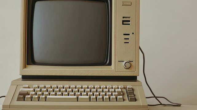 This vintage computer setup features a classic monitor and keyboard. A retro design that appeals to nostalgia and simplicity. Perfect for lovers of classic tech.