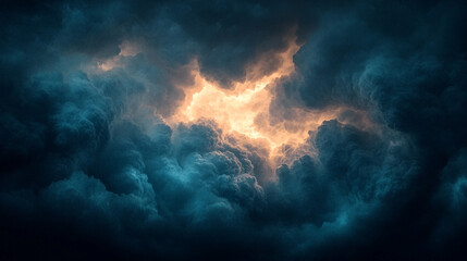 Fototapeta premium Majestic clouds illuminated by a golden light create a dramatic sky at dusk