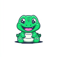 Fototapeta premium Happy green dinosaur cartoon illustration, white background, kids book