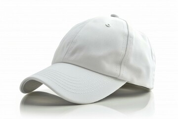 Fototapeta premium Crisp white baseball cap highlighted under natural sunlight emphasizing its clean design and high-quality craftsmanship.