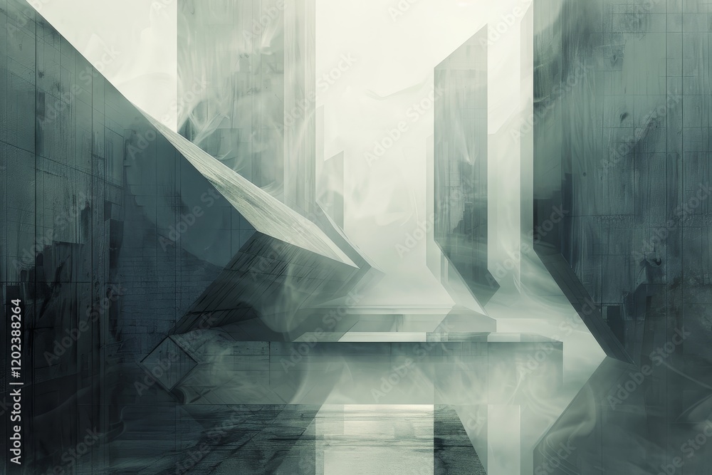 Poster abstract digital painting of a futuristic city with angular buildings and a misty atmosphere, angula