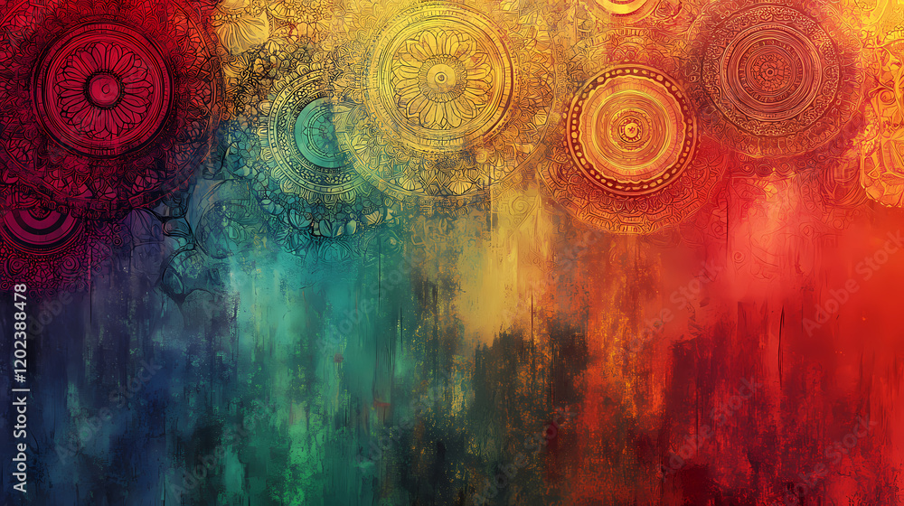 Wall mural an abstract background featuring intricate mandala patterns in vibrant colors. intricate mandala pat