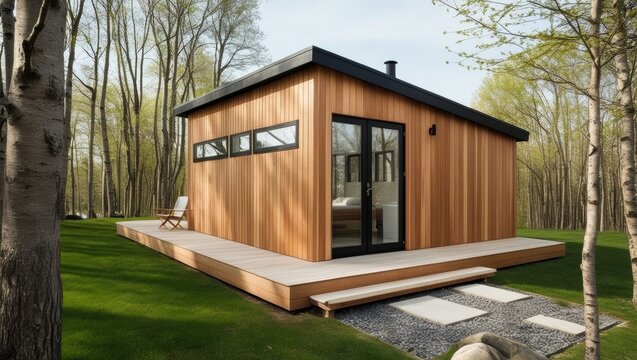 A Small House With A Breezeway And Pergola