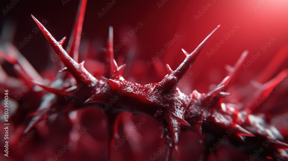 Poster this macro image presents a detailed view of sharp red thorns, highlighting their intricate shapes a