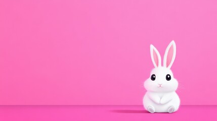 Cute White Bunny on Pink Background - Adorable white rabbit sitting on a bright pink background, perfect for spring or Easter themes.