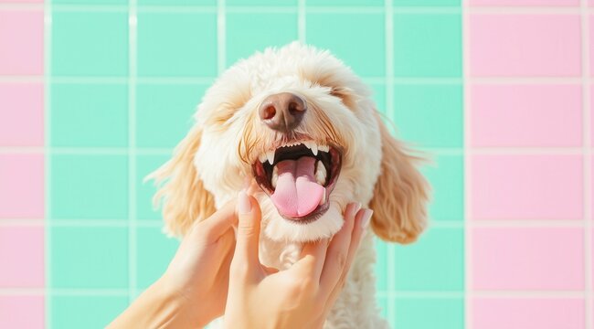 Veterinarian will check zebs for a poodle dog