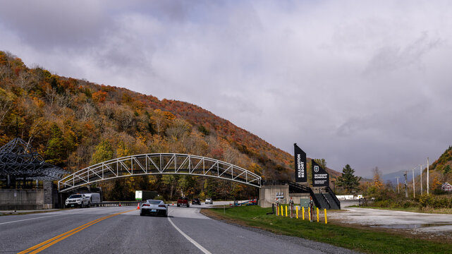 Killington, VT - Oct. 10, 2024: Killington Resort Skyeship Gondola on US-4.
