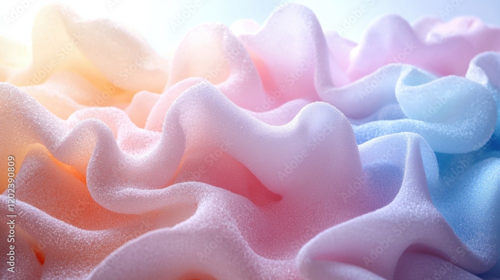 Poster soft pastel fabric drapes create an elegant and colorful texture in a light studio setting. generati