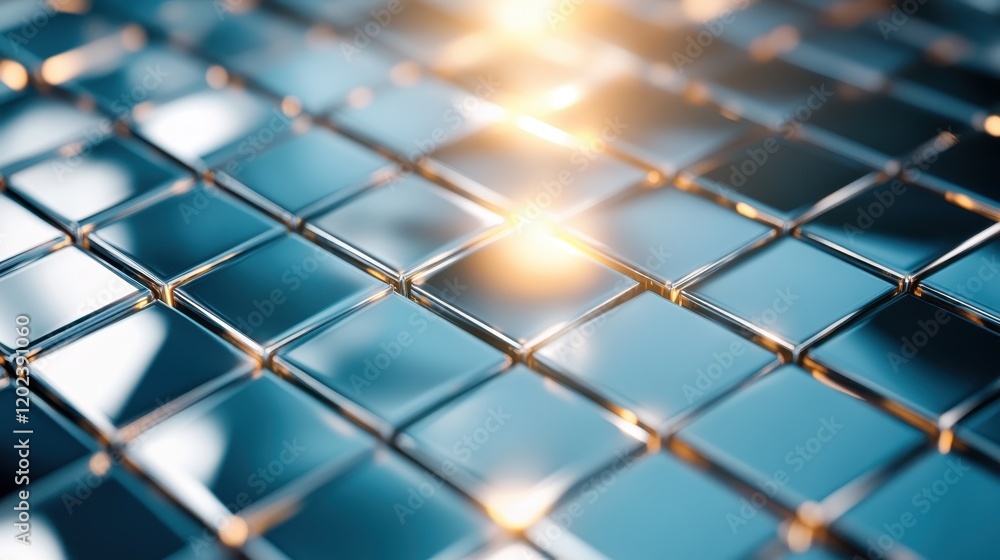 Poster a shiny metallic grid captures light beautifully, reflecting a mesmerizing visual pattern that invit