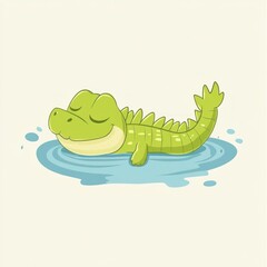 Fototapeta premium Happy crocodile sleeping in water, peaceful scene, kids illustration, educational use