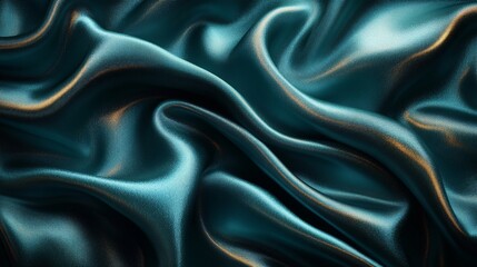 Fototapeta premium Black dark teal jade emerald sea aventurine green abstract background Silk satin fabric Glitter shimmer Color gradient Line stripe wave shadow Drapery curtain Luxury elegant subtle