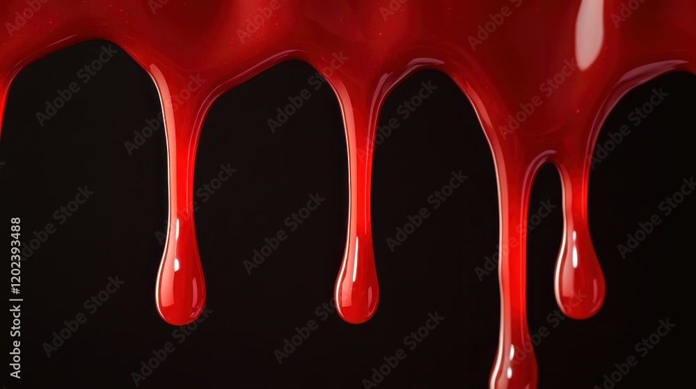 Aufkleber a striking image of glossy red liquid dripping in a mesmerizing pattern against a dark backdrop, evo