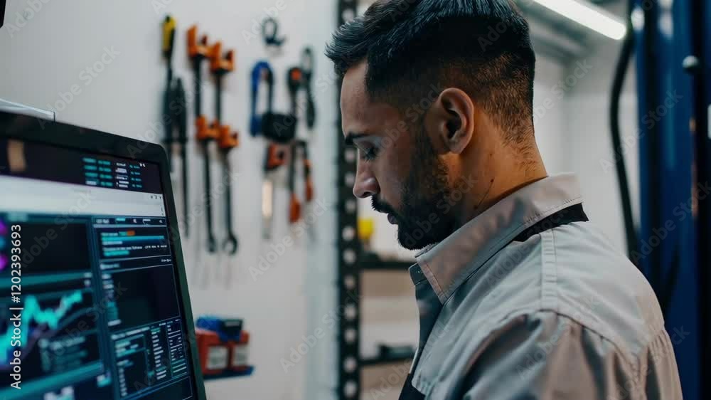 Aufkleber analyzing data trends on a modern computer screen footage
