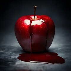 A Red Apple Covered In Blood Dripping Down
