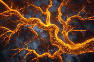 Obraz premium Glowing Tree Branches Illuminated Night Network