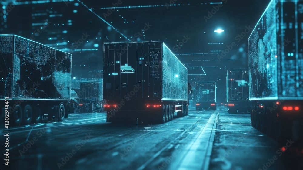 Poster a tablet screen captures a realtime digital supply chain tracker with live updates and moving icons 