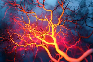 Glowing branches intertwine creating a fiery abstract tree