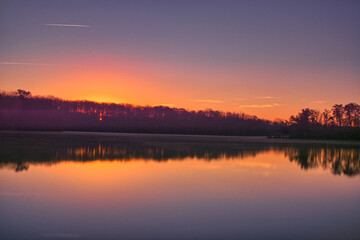 Long shot of lake and water and sun
