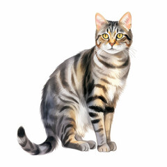 Obraz premium Realistic Watercolor Illustration of a Tabby Cat Portrait on White Background, Perfect for Pet Lovers and Art Enthusiasts