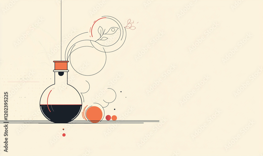 Poster abstract illustration of a laboratory flask with bubbles and colored elements, representing chemistr