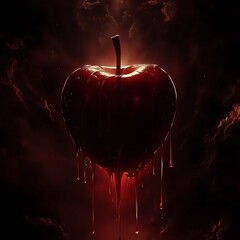 Melted Red Apple Against Dark Clouds