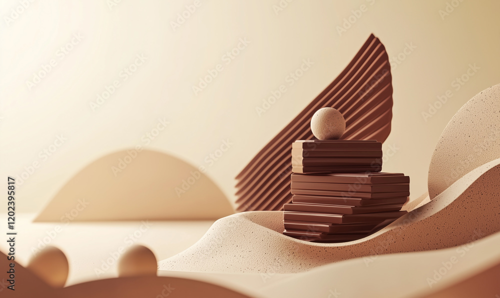 Poster abstract composition featuring layered shapes and textures in warm tones.