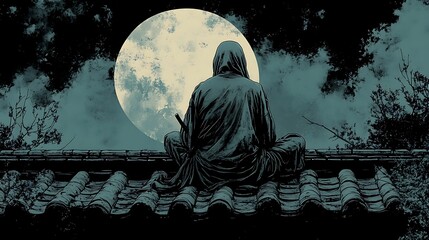 Lone Figure Contemplates Underneath A Full Moon