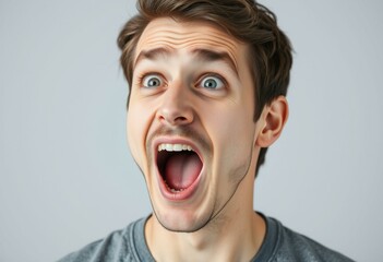 Portrait of a male person yawning with relaxed expression