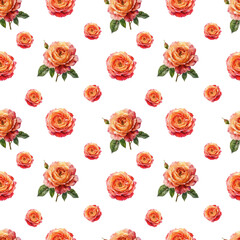 Fototapeta premium Seamless pattern featuring an English rose with a stem and leaves