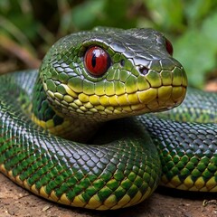 Fototapeta premium green snake in the grass