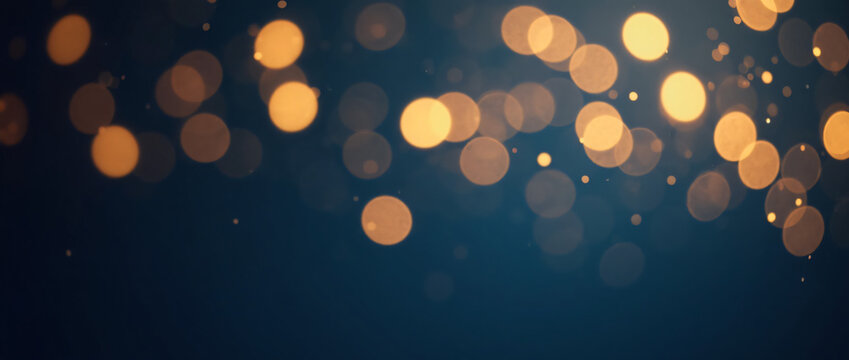 Abstract Background With Blurred Golden Lights and Bokeh on a Dark Blue Background