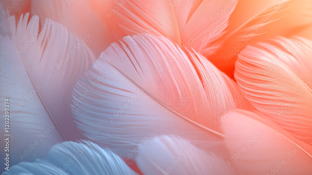 Poster soft white feathers create a gentle gradient against a warm background
