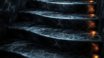 Fototapeta premium Dark marble stairs with glowing lights in a mysterious interior