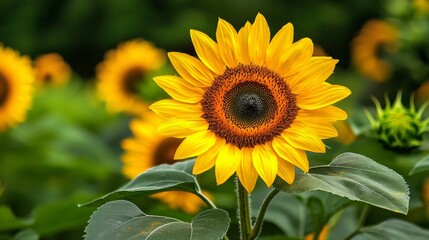 Obraz premium Vibrant sunflower field rural landscape high-resolution nature close-up textured beauty
