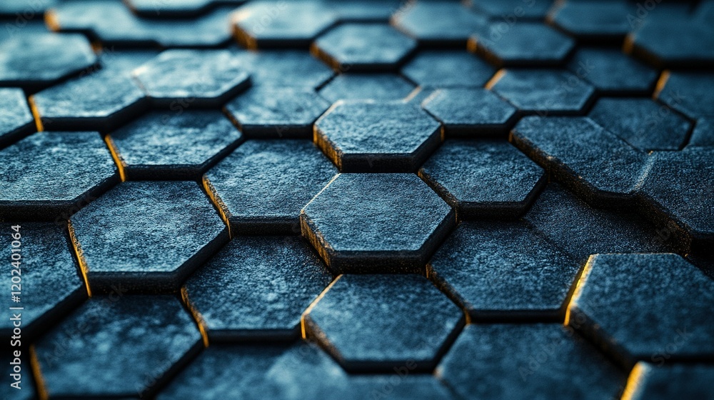 Poster dark metallic hexagons surface with light backdrop for textures and backgrounds