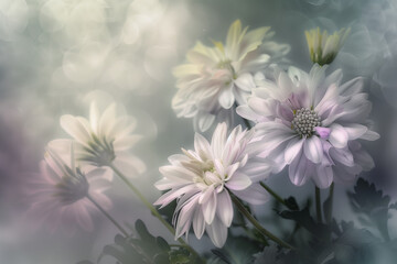 Fototapeta premium Harmony in bloom, an array of flowers arranged in a peaceful composition with soft lighting, mood for International Women's Day, background for greeting card 