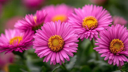 Obraz premium Vibrant pink flowers bloom in a lush garden during the sunny spring afternoon