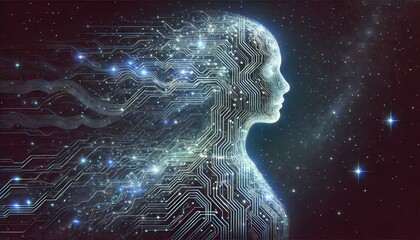 A futuristic digital silhouette of artificial intelligence technology