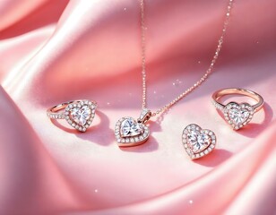 Jewelry Set Diamond Necklace Earrings and Gemstone Ring